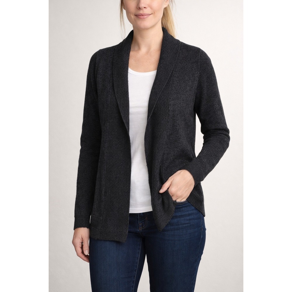 Mercer & Madison Cardigan Womens L Charcoal Grey Italian Merino Wool Open Front